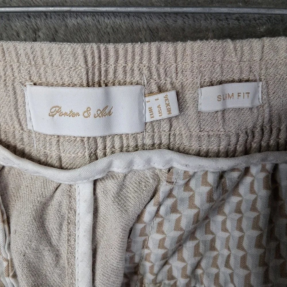 Porter & Ash Cargo Pants Men Size Large Beige Slim Fit Linen Blend 32x28